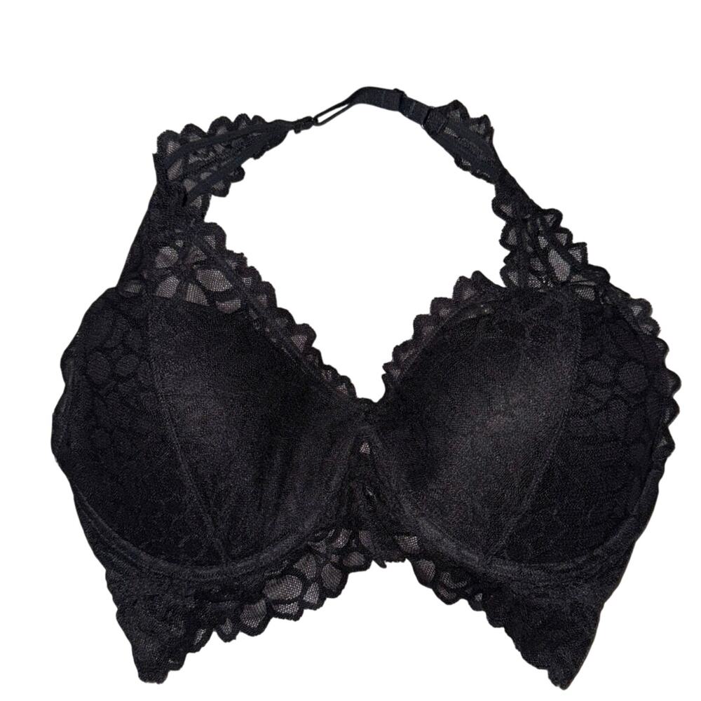 Victoria's Secret PINK Black floral Lace Bralette Size Medium D-DD UnderWire bra